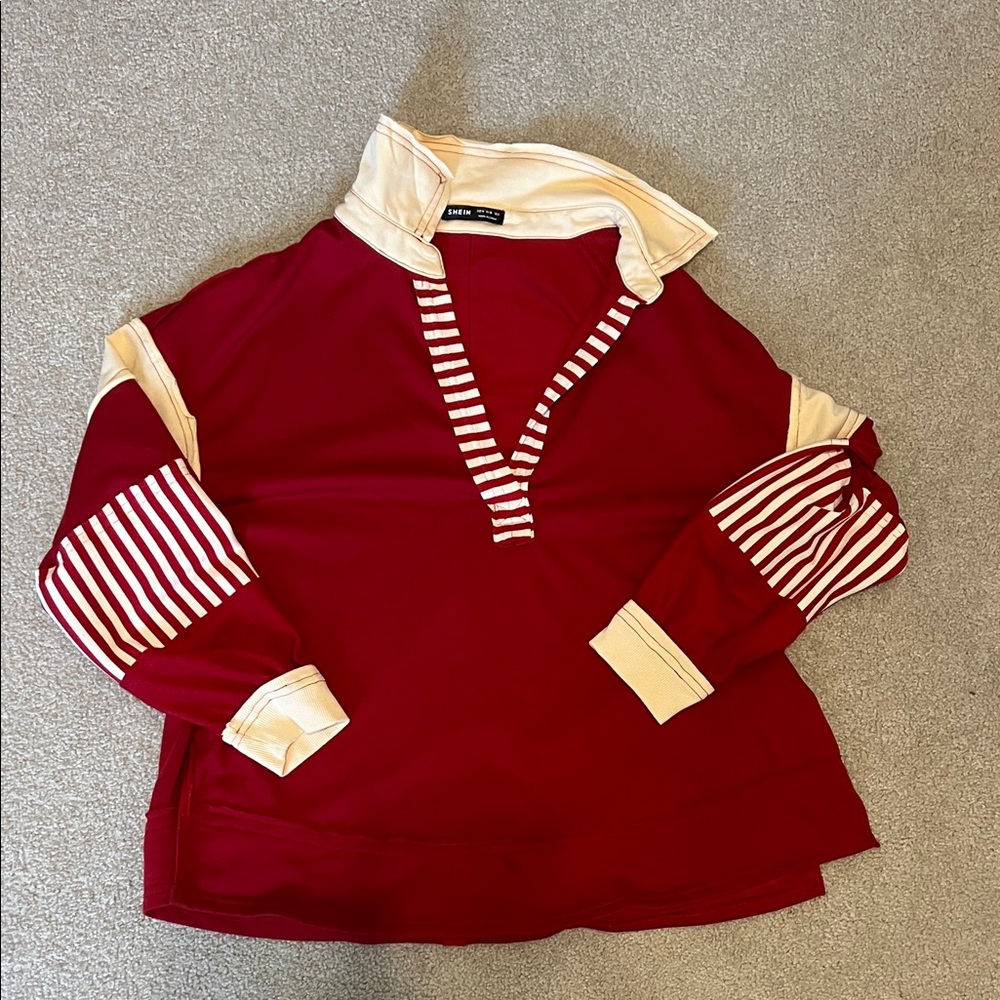 Red and Cream Striped Hoodie